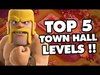 Clash Of Clans | TOP 5 TOWN HALL LEVELS IN CoC! | TH11 , TH1...